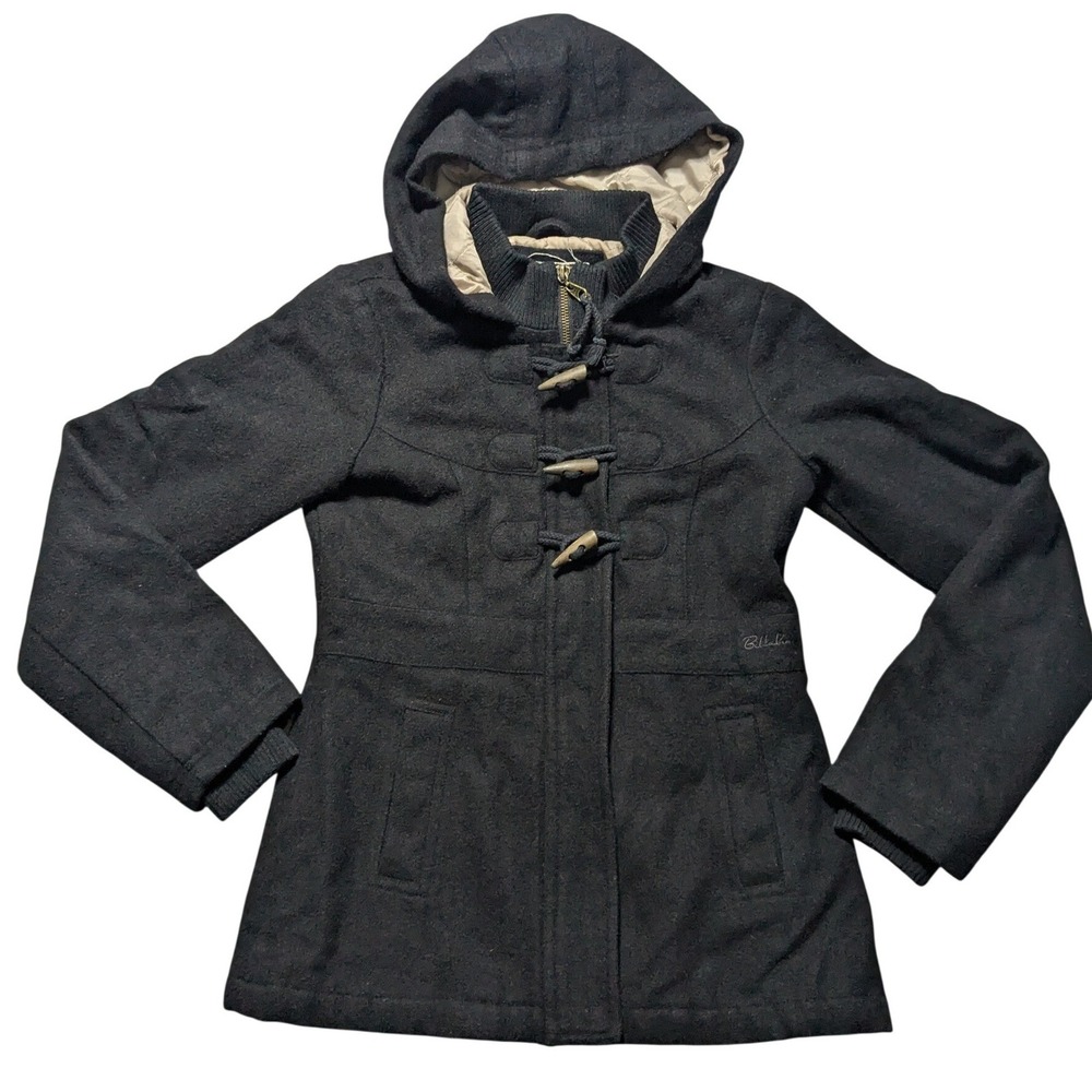 Billabong Womens Wool Blend Hooded Duffle Coat Toggle Jacket Charcoal Black S